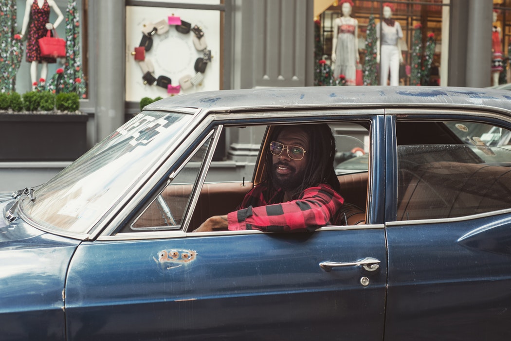 Future Bright Man In Blue Car